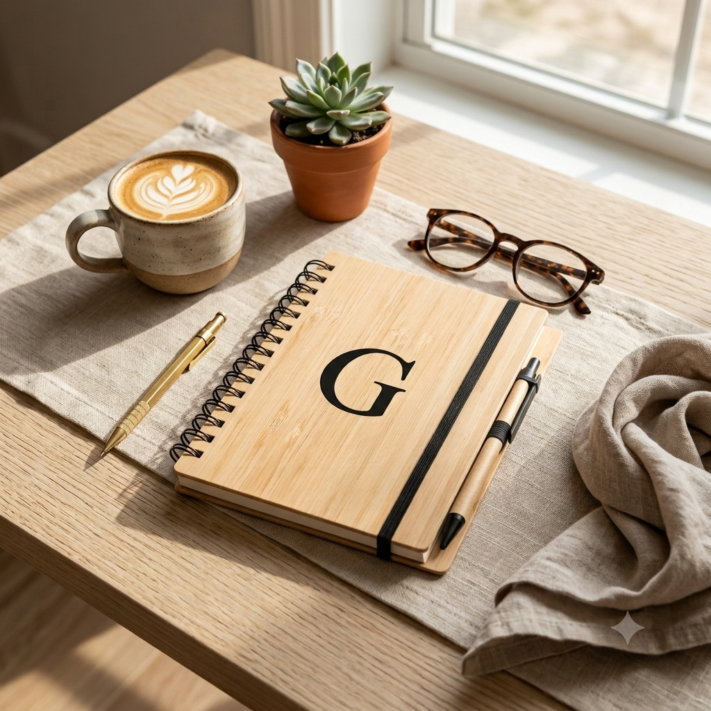 Agenda in bambù con penna personalizzata con incisione laser o vinile