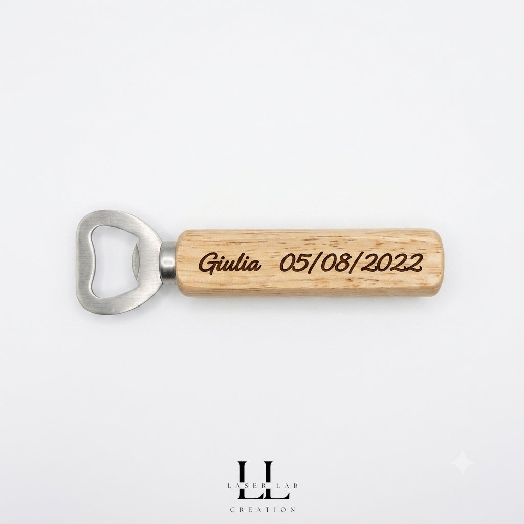 Apribottiglie in legno rettangolare personalizzato con incisione