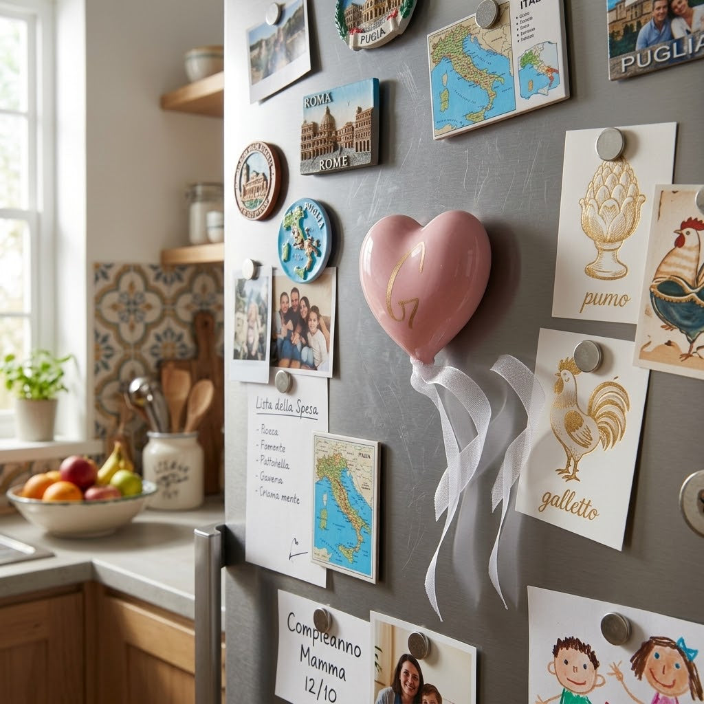 Cuore in ceramica con calamita personalizzabile con lettera in vinile