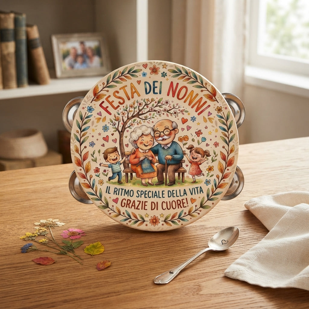 Tamburello in legno personalizzato Festa dei Nonni