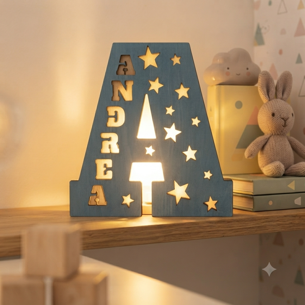 Lampada decorativa in legno a forma di lettera personalizzata