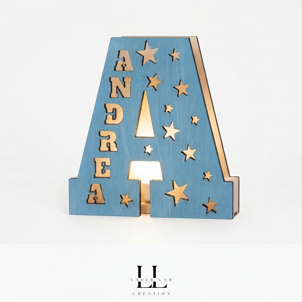 Lampada decorativa in legno a forma di lettera personalizzata