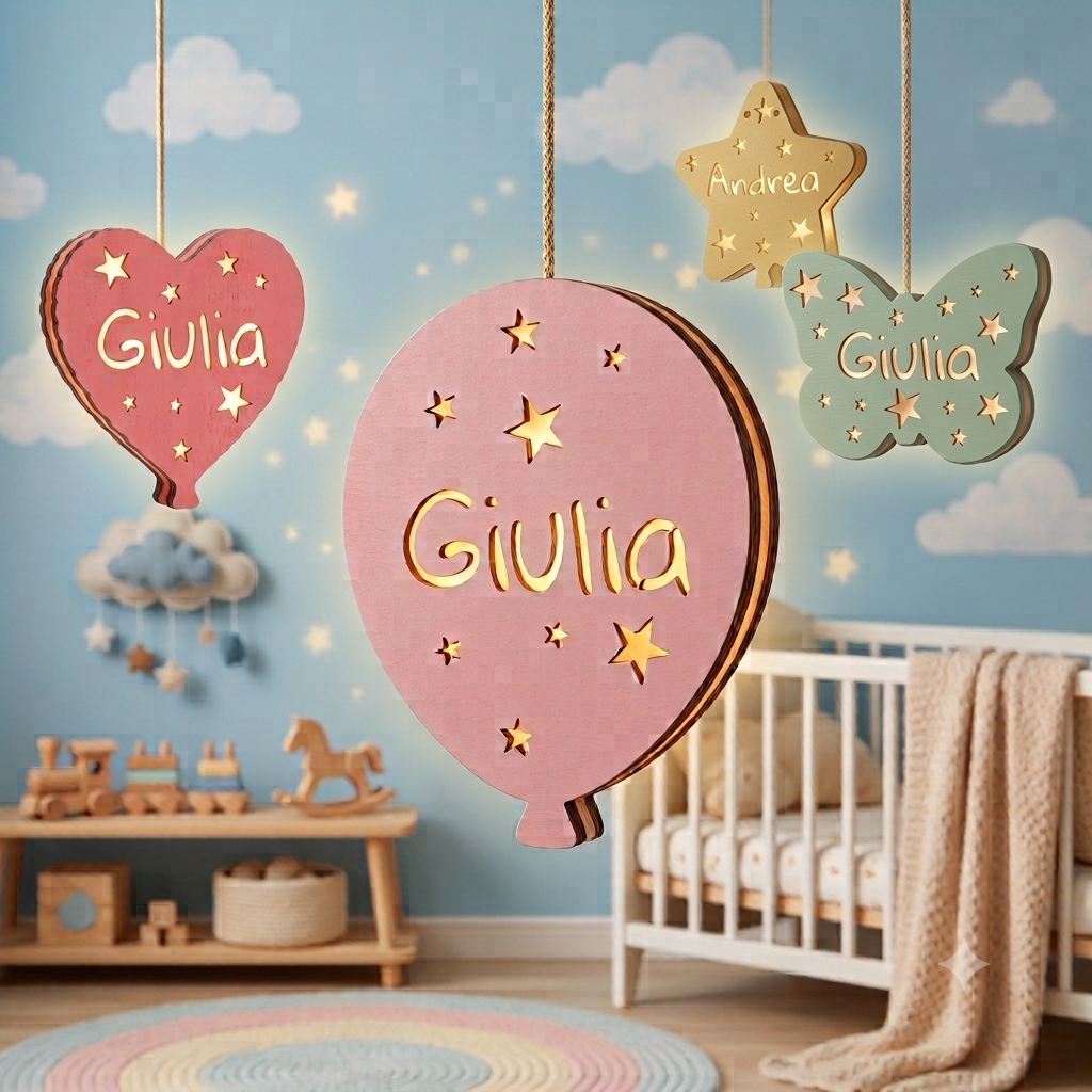 Lampada da appendere in legno personalizzata con nome