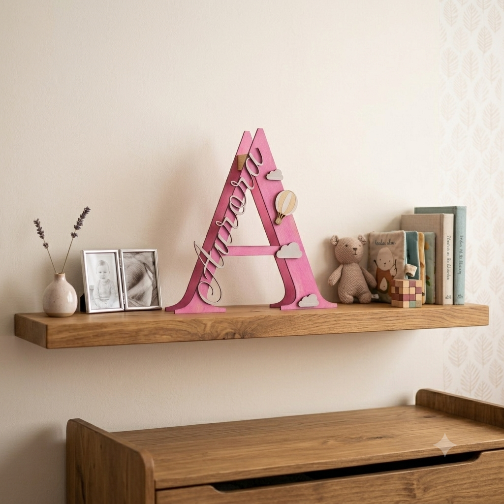 Lettera decorativa da appoggio personalizzata con nome e decorazioni