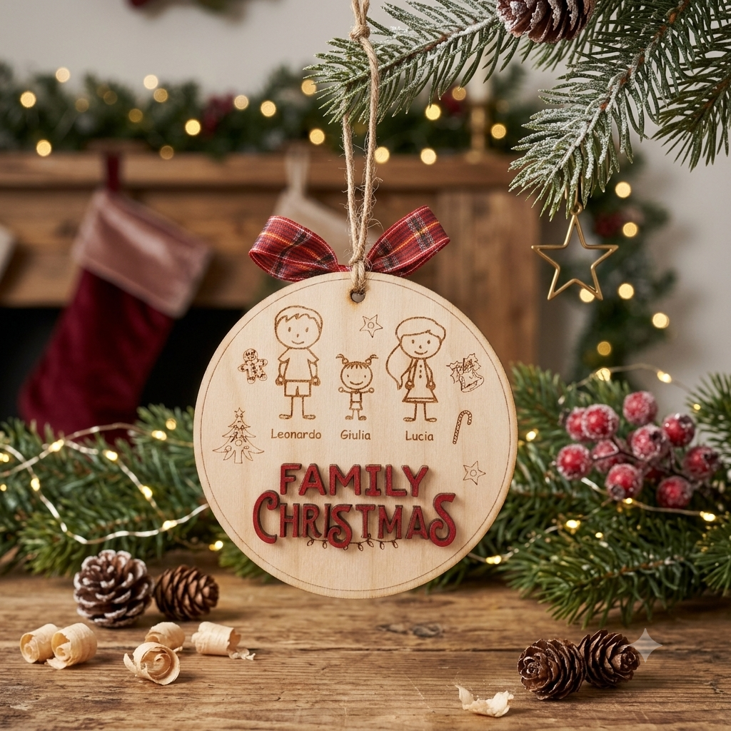 Ornamento natalizio "Family Christmas" con sticker personalizzati