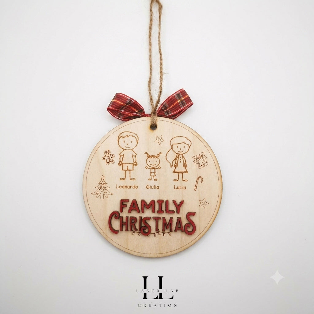 Ornamento natalizio "Family Christmas" con sticker personalizzati