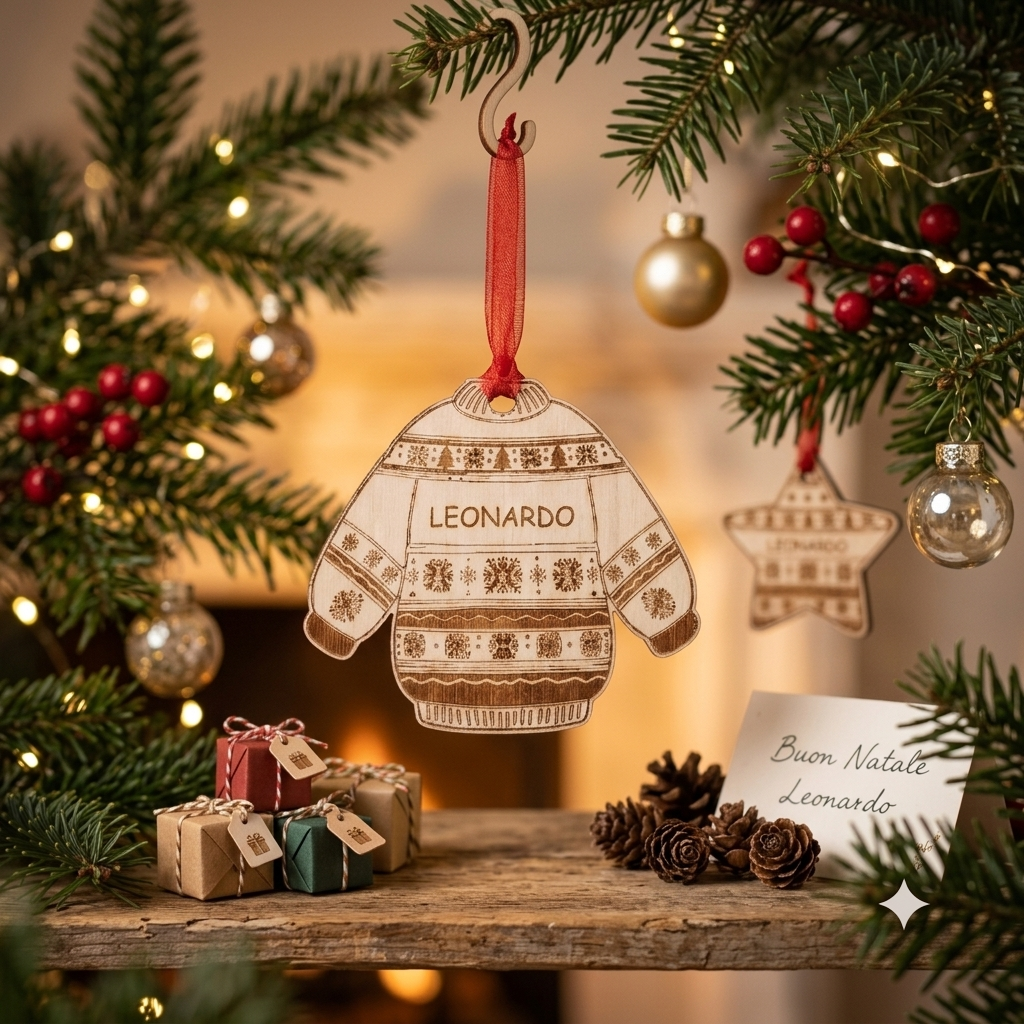 Ornamento natalizio maglioncino in legno personalizzato