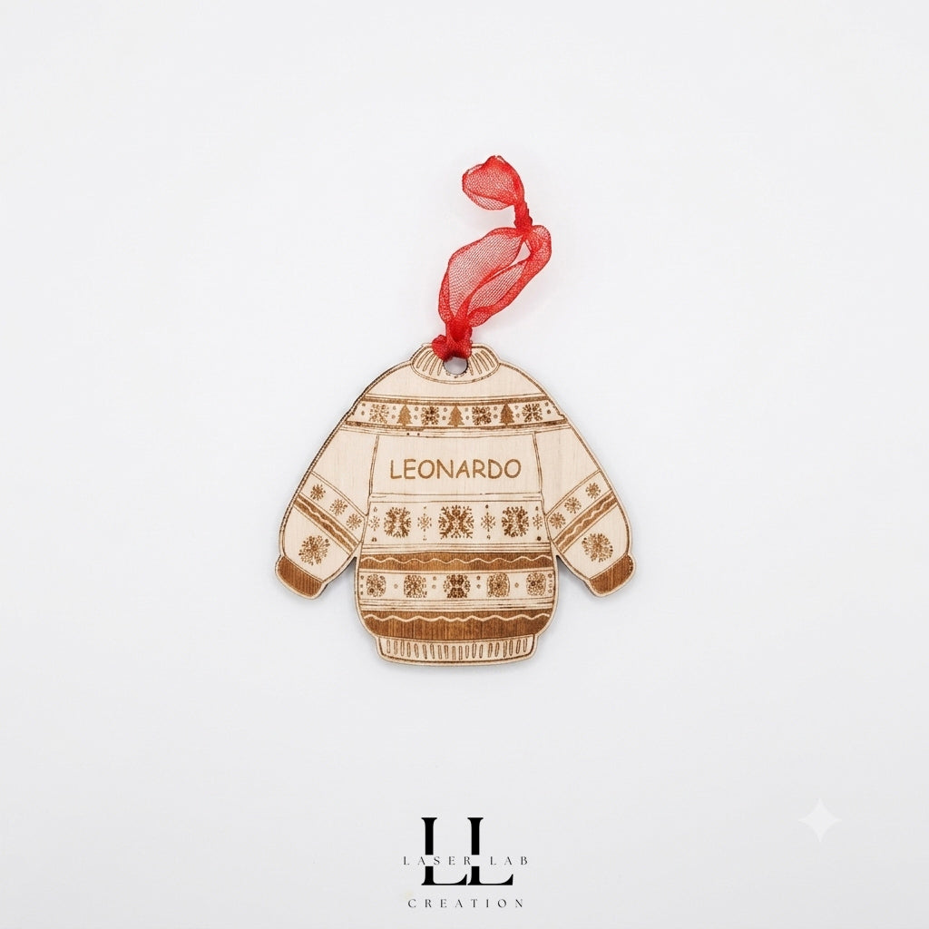 Ornamento natalizio maglioncino in legno personalizzato