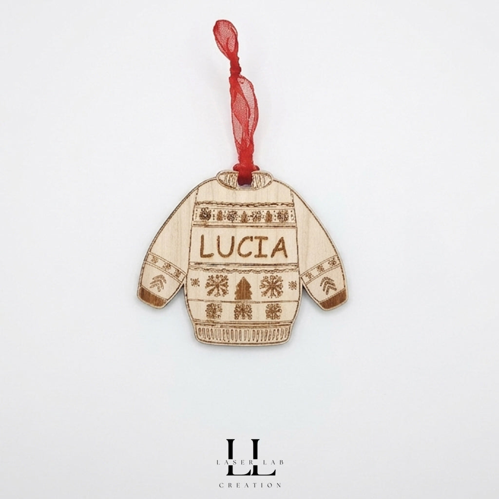 Ornamento natalizio maglioncino in legno personalizzato