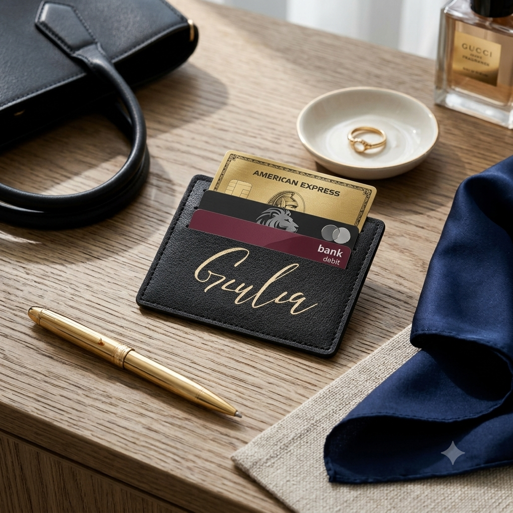 Portacarte in ecopelle personalizzato con nome, data o frase in vinile