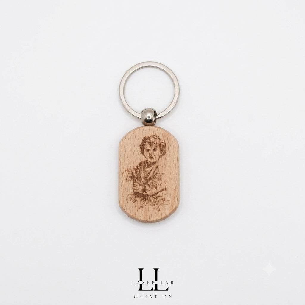 Portachiavi ovale in legno personalizzato con nome o foto