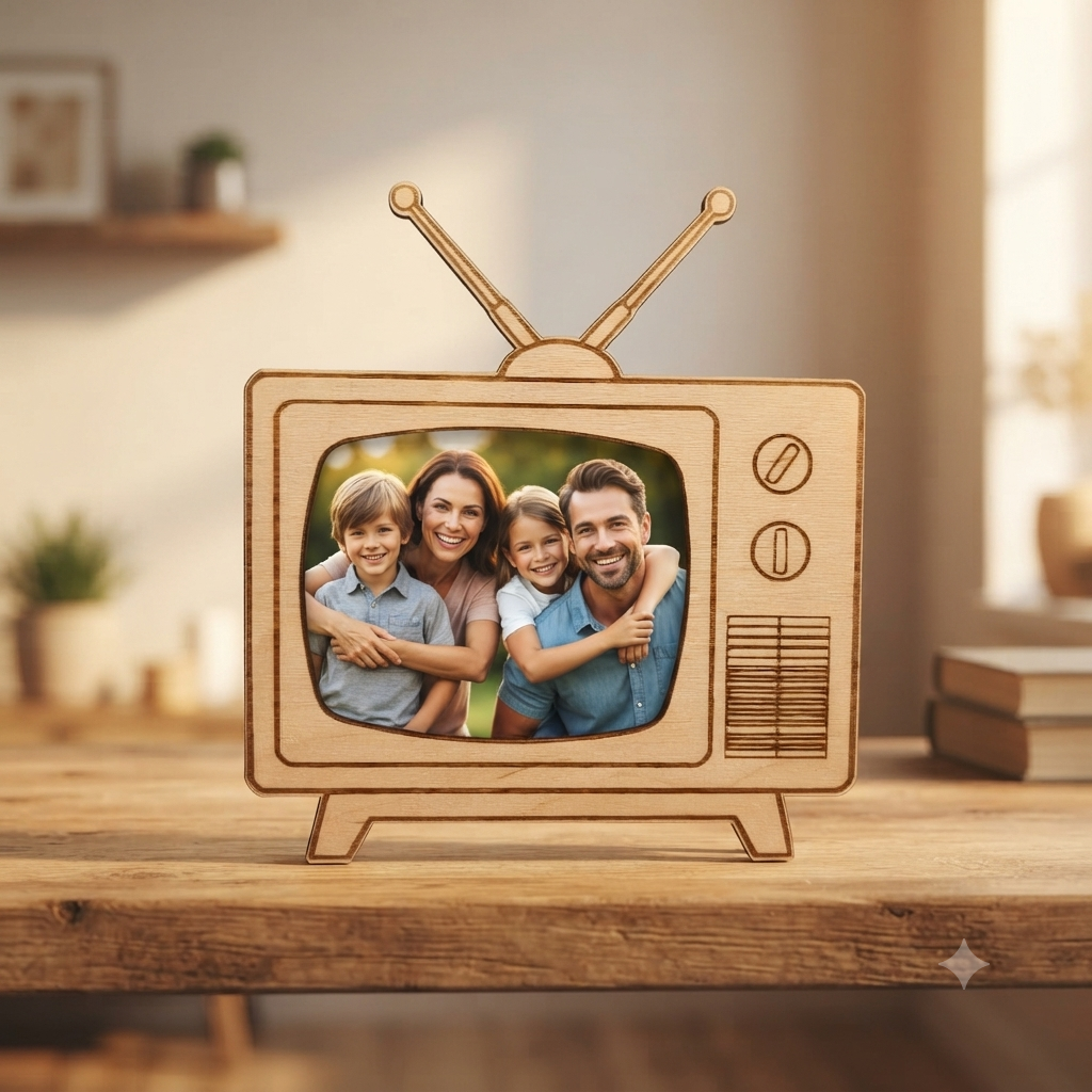 Cornice portafoto TV retrò in legno personalizzabile
