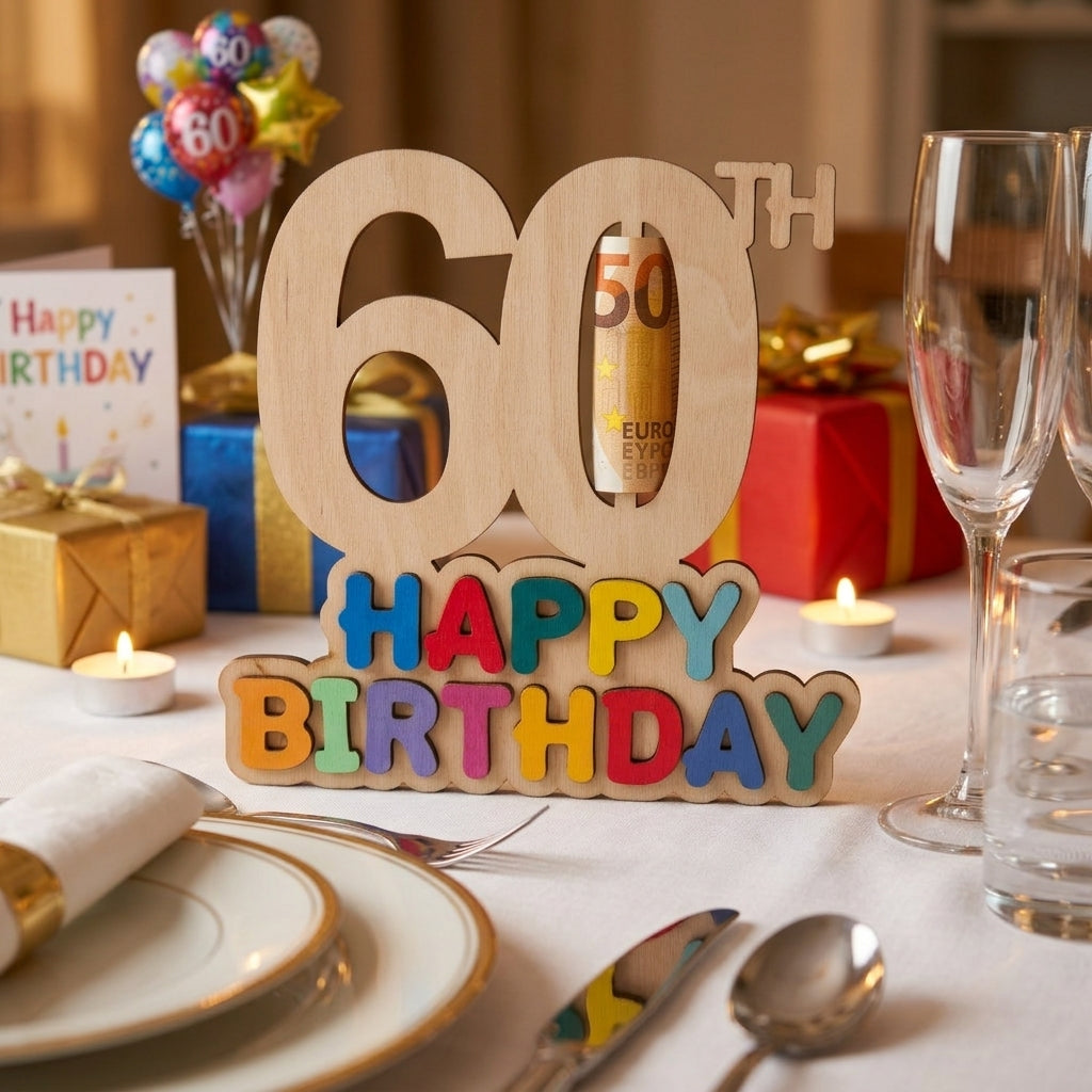 Portasoldi Happy Birthday in legno personalizzato