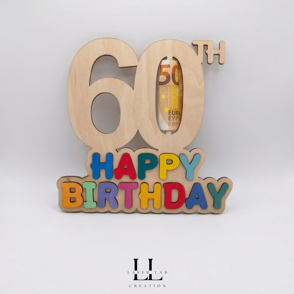 Portasoldi Happy Birthday in legno personalizzato