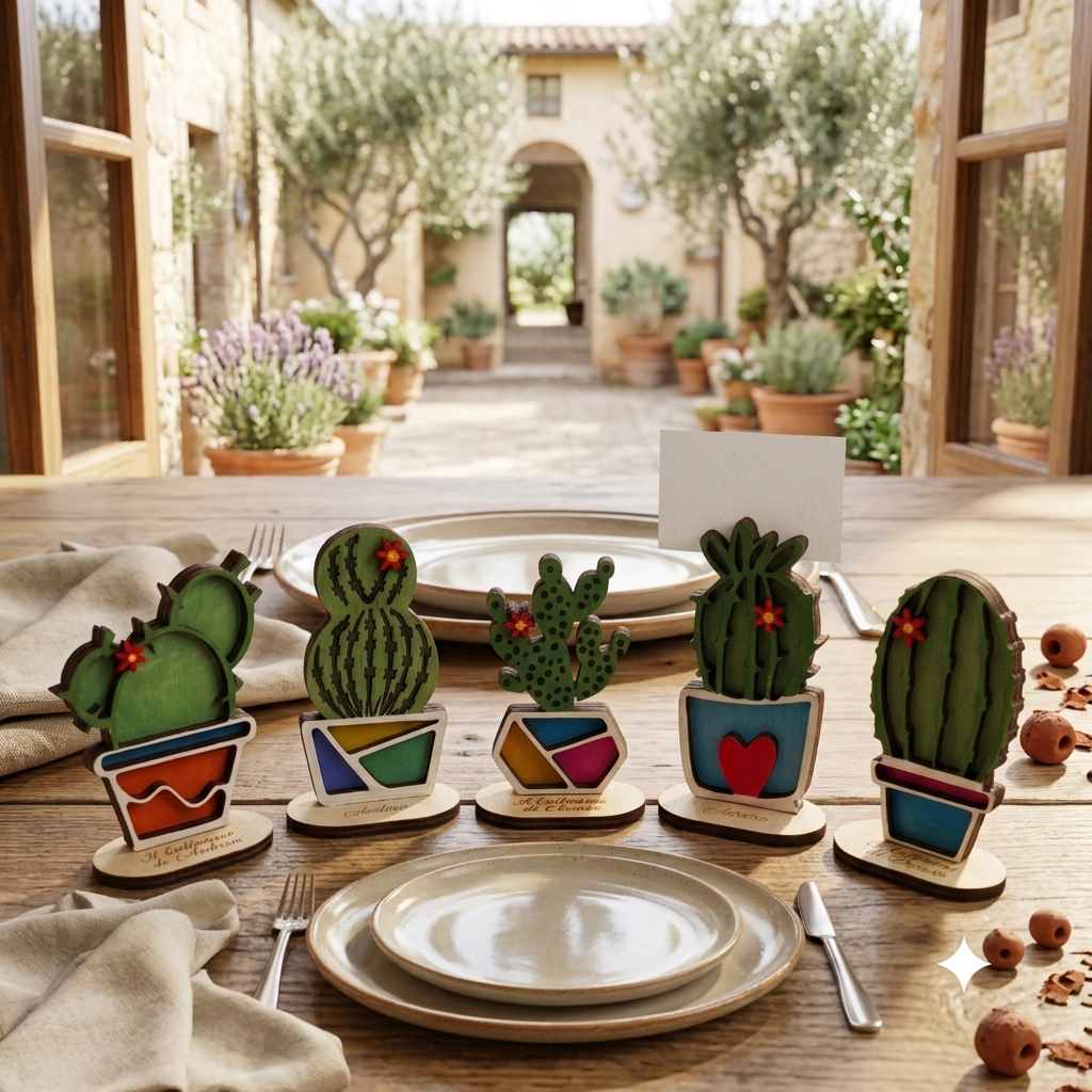 Cactus segnaposto in legno personalizzati
