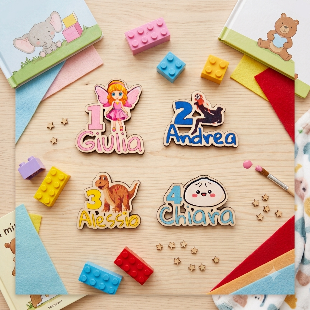 Segnaposto personalizzato per compleanno bambini con numero, nome e personaggio