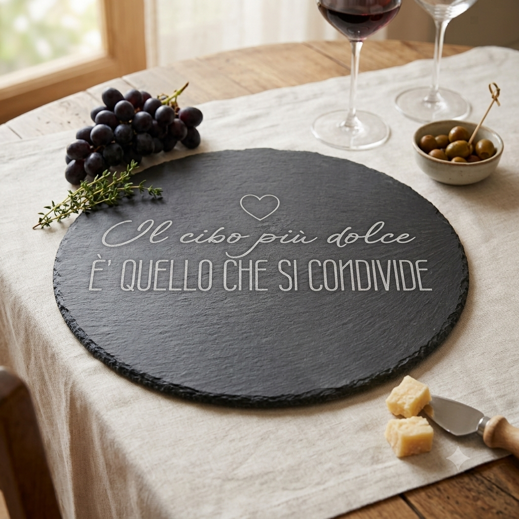 Tagliere tondo in ardesia personalizzato con incisione 30 cm