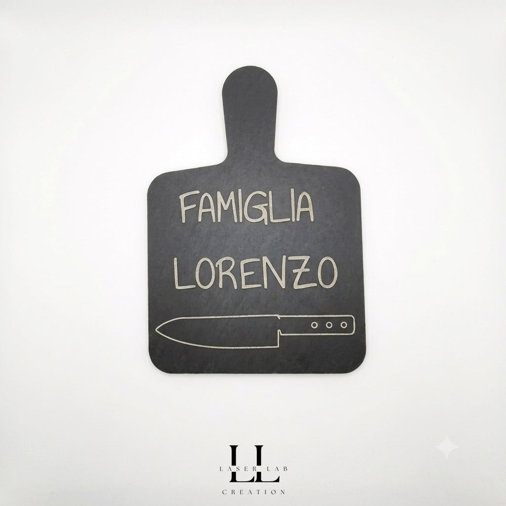 Tagliere con manico in ardesia personalizzato con incisione 26x18 cm