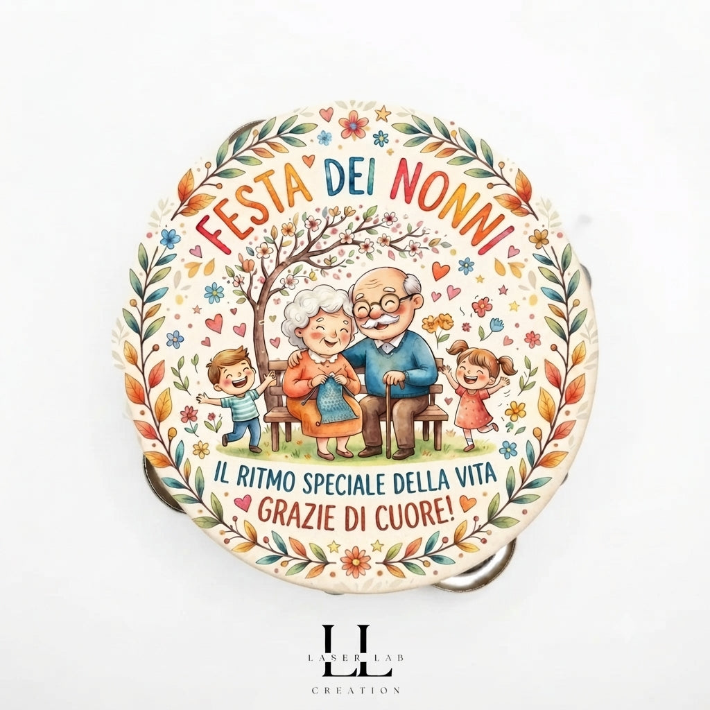 Tamburello in legno personalizzato Festa dei Nonni