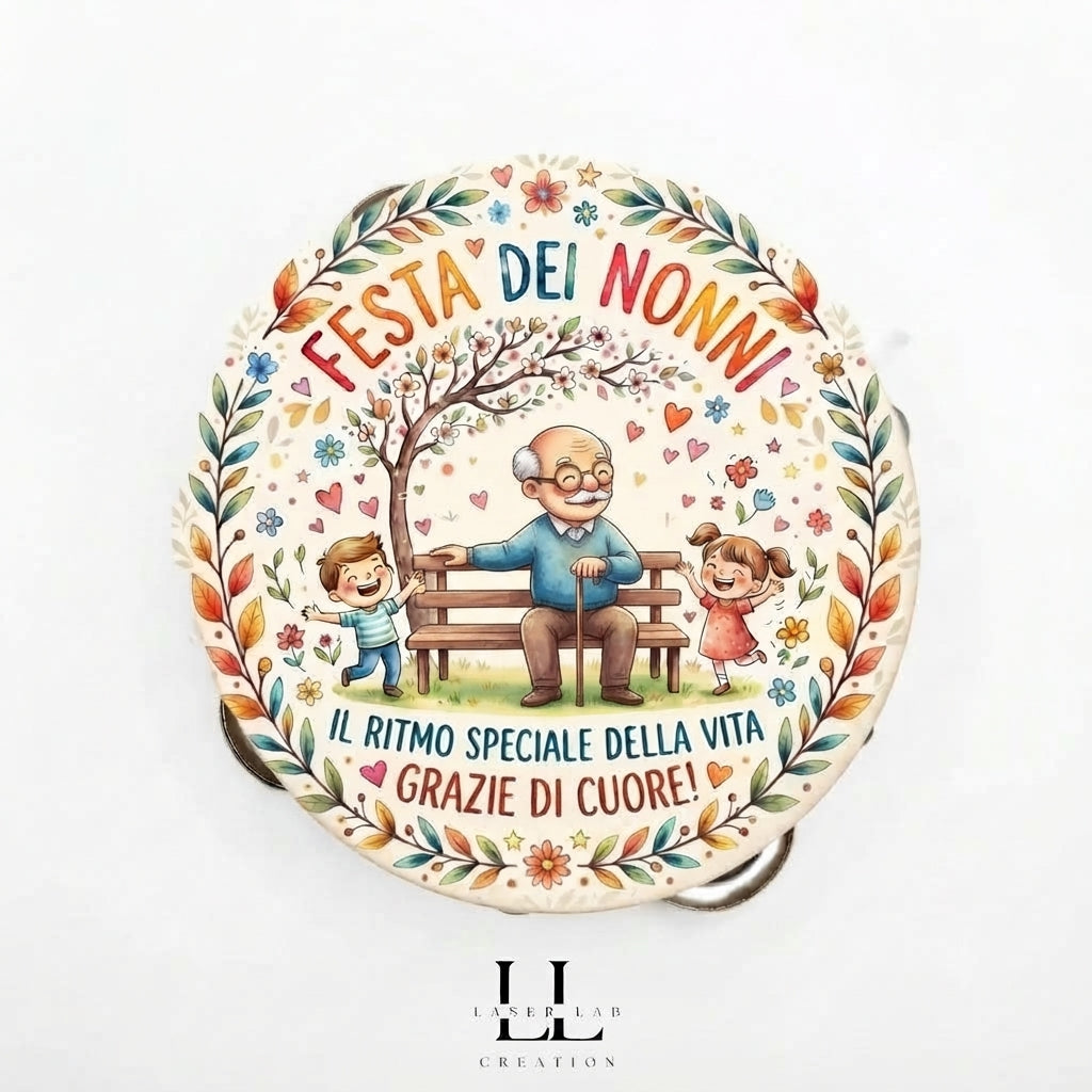 Tamburello in legno personalizzato Festa dei Nonni